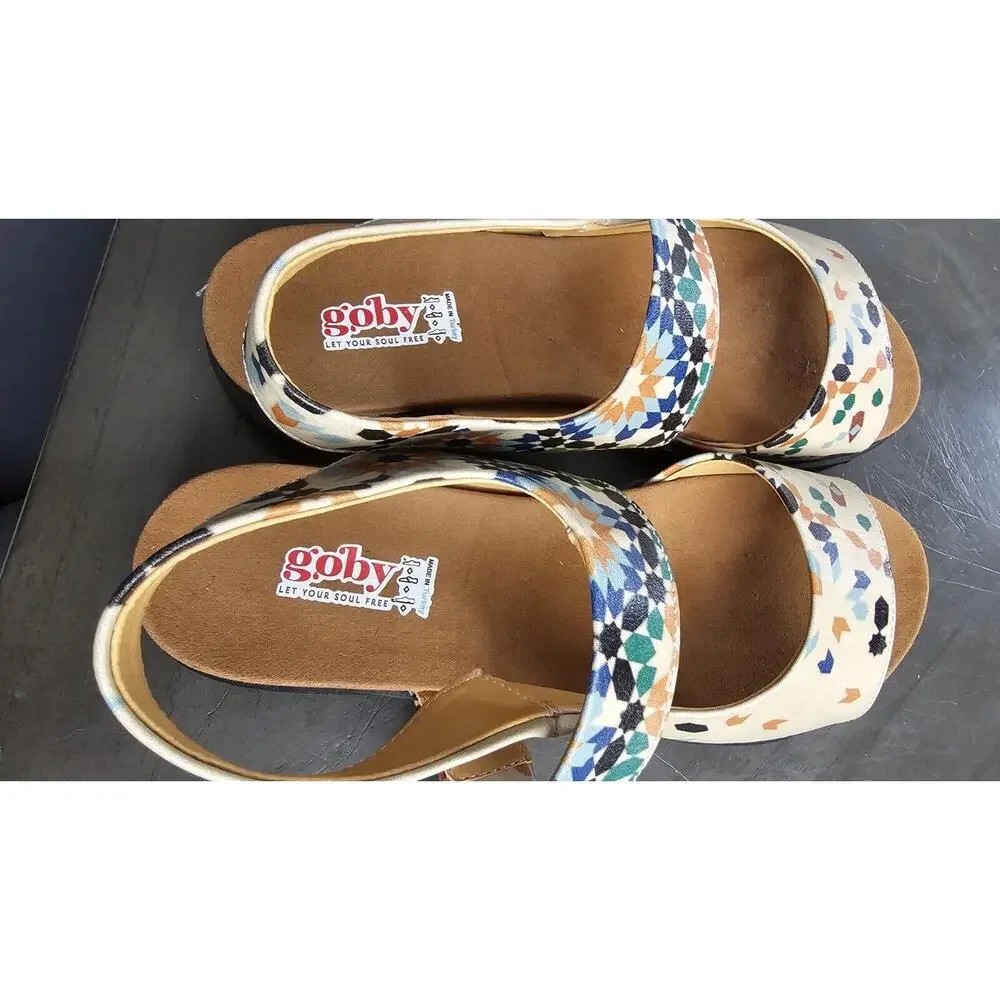 Goby 38 Multicolor Adjustable Strap Slingback Peep Toe Sandals Turkey US 6.5 NEW